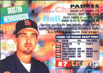 1994 Stadium Club Draft Picks #87 Dustin Hermanson Back