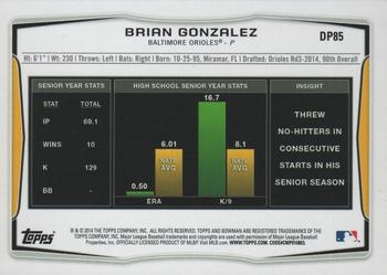 2014 Bowman Draft - Silver Ice #DP85 Brian Gonzalez Back