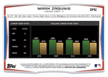 2014 Bowman Draft - Silver Ice #DP92 Mark Zagunis Back