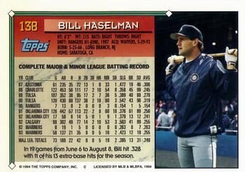 1994 Topps - Gold #138 Bill Haselman Back