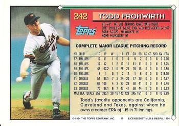 1994 Topps - Gold #242 Todd Frohwirth Back