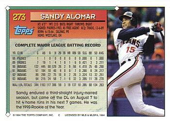 1994 Topps - Gold #273 Sandy Alomar Back