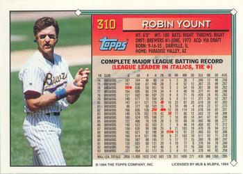 1994 Topps - Gold #310 Robin Yount Back