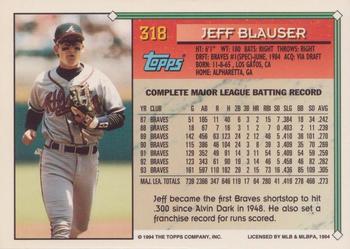 1994 Topps - Gold #318 Jeff Blauser Back