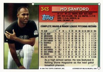 1994 Topps - Gold #343 Mo Sanford Back