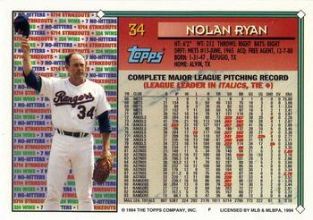 1994 Topps - Gold #34 Nolan Ryan Back