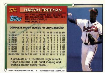 1994 Topps - Gold #374 Marvin Freeman Back