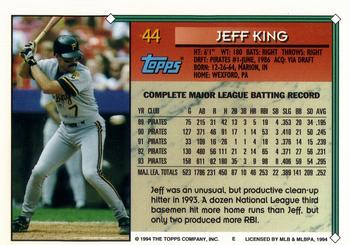 1994 Topps - Gold #44 Jeff King Back