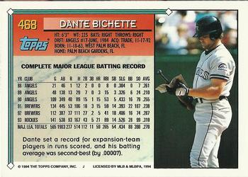 1994 Topps - Gold #468 Dante Bichette Back