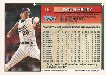 1994 Topps - Gold #16 Doug Henry Back
