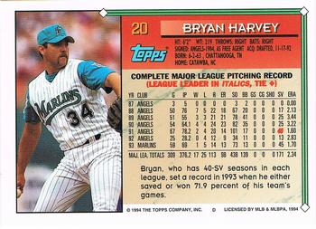 1994 Topps - Gold #20 Bryan Harvey Back