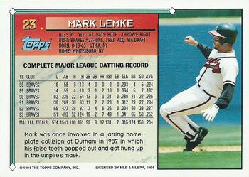 1994 Topps - Gold #23 Mark Lemke Back