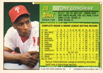 1994 Topps - Gold #28 Tony Longmire Back