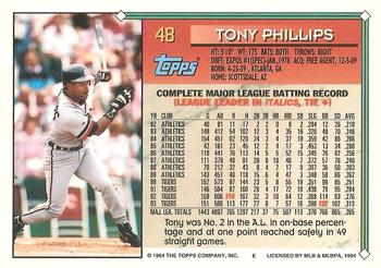 1994 Topps - Gold #48 Tony Phillips Back