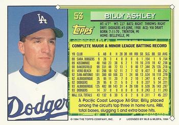 1994 Topps - Gold #53 Billy Ashley Back