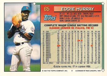 1994 Topps - Gold #65 Eddie Murray Back