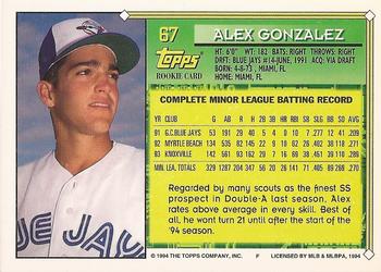 1994 Topps - Gold #67 Alex Gonzalez Back