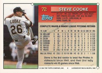 1994 Topps - Gold #72 Steve Cooke Back