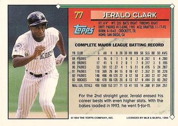 1994 Topps - Gold #77 Jerald Clark Back