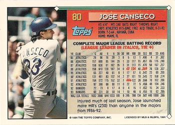 1994 Topps - Gold #80 Jose Canseco Back