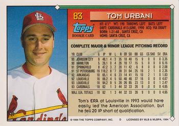 1994 Topps - Gold #83 Tom Urbani Back