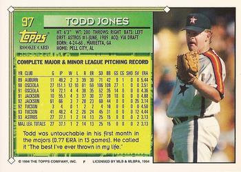 1994 Topps - Gold #97 Todd Jones Back