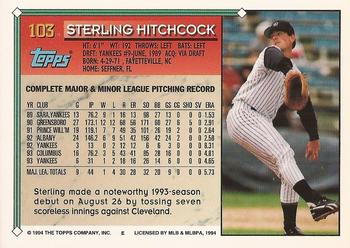 1994 Topps - Gold #103 Sterling Hitchcock Back