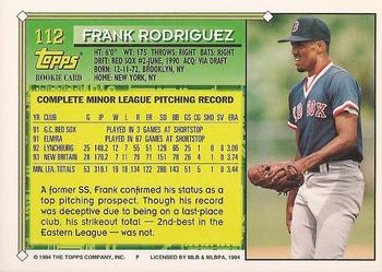 1994 Topps - Gold #112 Frank Rodriguez Back