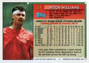 1994 Topps - Gold #114 Mitch Williams Back