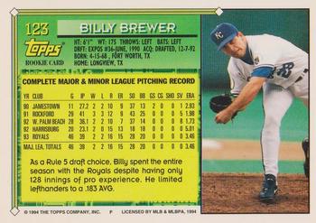 1994 Topps - Gold #123 Billy Brewer Back