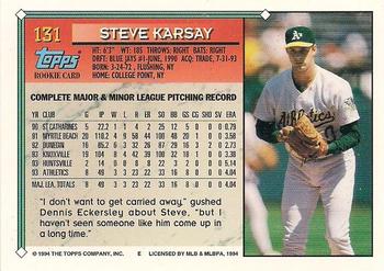 1994 Topps - Gold #131 Steve Karsay Back