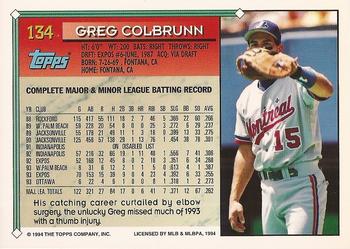 1994 Topps - Gold #134 Greg Colbrunn Back