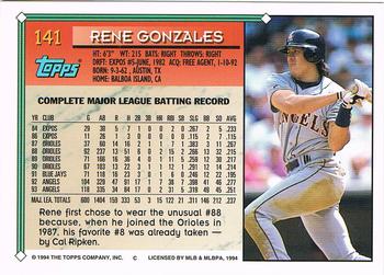 1994 Topps - Gold #141 Rene Gonzales Back