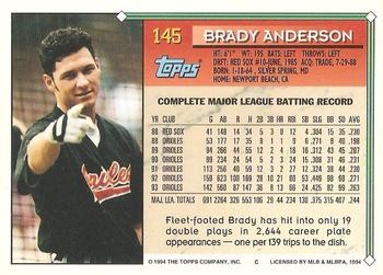 1994 Topps - Gold #145 Brady Anderson Back