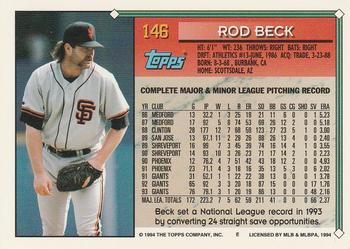1994 Topps - Gold #146 Rod Beck Back