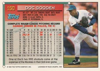 1994 Topps - Gold #150 Doc Gooden Back