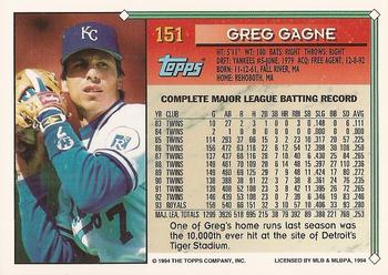1994 Topps - Gold #151 Greg Gagne Back