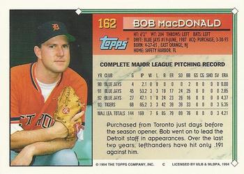 1994 Topps - Gold #162 Bob MacDonald Back
