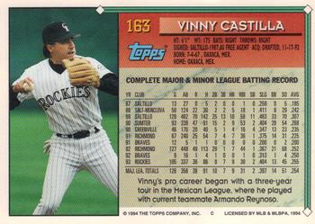 1994 Topps - Gold #163 Vinny Castilla Back