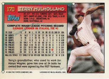1994 Topps - Gold #170 Terry Mulholland Back