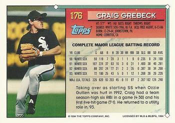 1994 Topps - Gold #176 Craig Grebeck Back