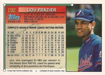 1994 Topps - Gold #192 Lou Frazier Back