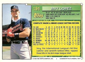 1994 Topps - Gold #194 Javy Lopez Back