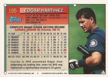 1994 Topps - Gold #195 Edgar Martinez Back