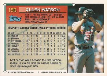 1994 Topps - Gold #196 Allen Watson Back