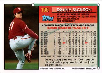 1994 Topps - Gold #199 Danny Jackson Back