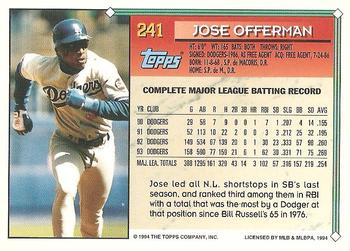 1994 Topps - Gold #241 Jose Offerman Back