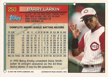 1994 Topps - Gold #250 Barry Larkin Back
