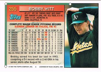 1994 Topps - Gold #255 Bobby Witt Back
