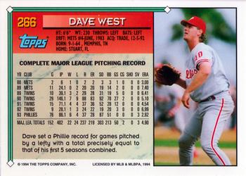1994 Topps - Gold #266 Dave West Back